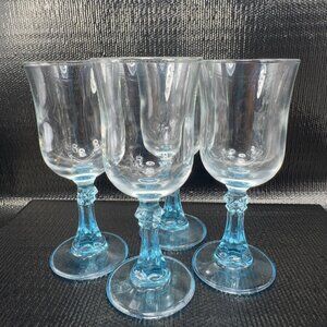 Cristal D’Arques Durand Aqua Blue Stemmed Cordial Glasses Cups Goblets Set 4 VTG